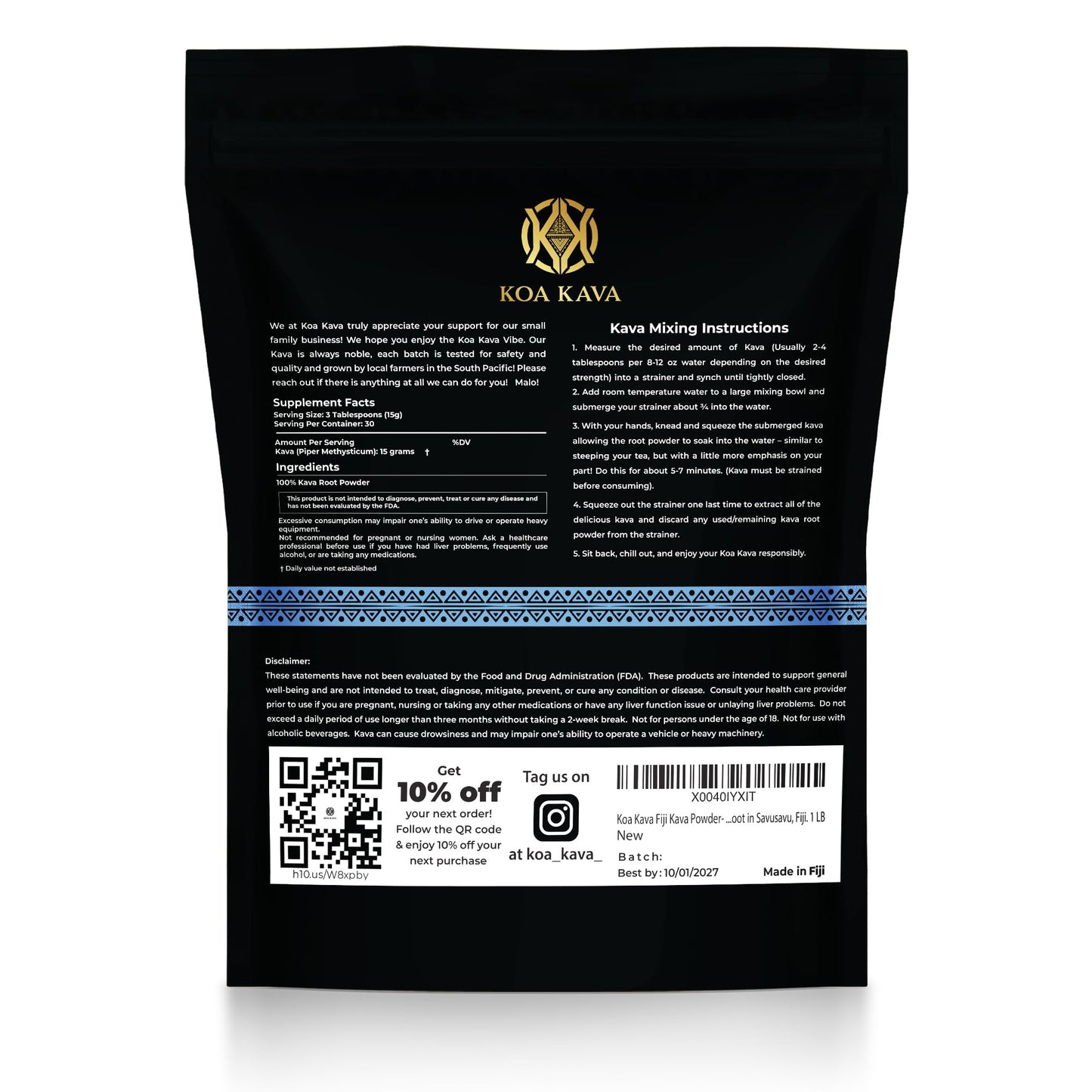 Koa Kava Fiji Kava Powder – Premium Noble Waka Kava Root, Savusavu, Fiji | 1 lb