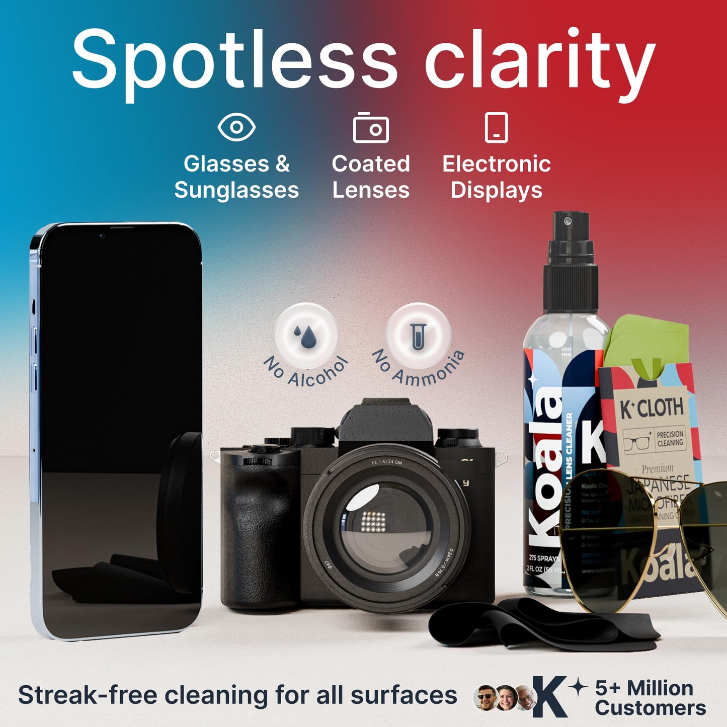 Koala Eyeglass Lens Cleaner Kit – 6-Piece Set (2x 8oz, 1x 2oz, 3 Microfiber Cloths)