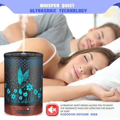 Essential Oils Diffuser – Aromatherapy Diffuser with 7-Color LED Lights, Auto-Off Metal Humidifier (C-Hummingbirds)