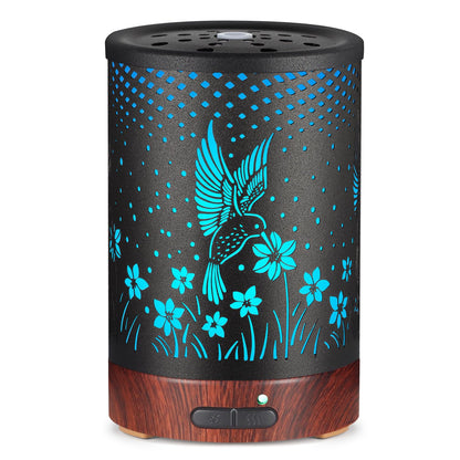 Essential Oils Diffuser – Aromatherapy Diffuser with 7-Color LED Lights, Auto-Off Metal Humidifier (C-Hummingbirds)