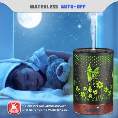 Essential Oils Diffuser – Aromatherapy Diffuser with 7-Color LED Lights, Auto-Off Metal Humidifier (C-Hummingbirds)