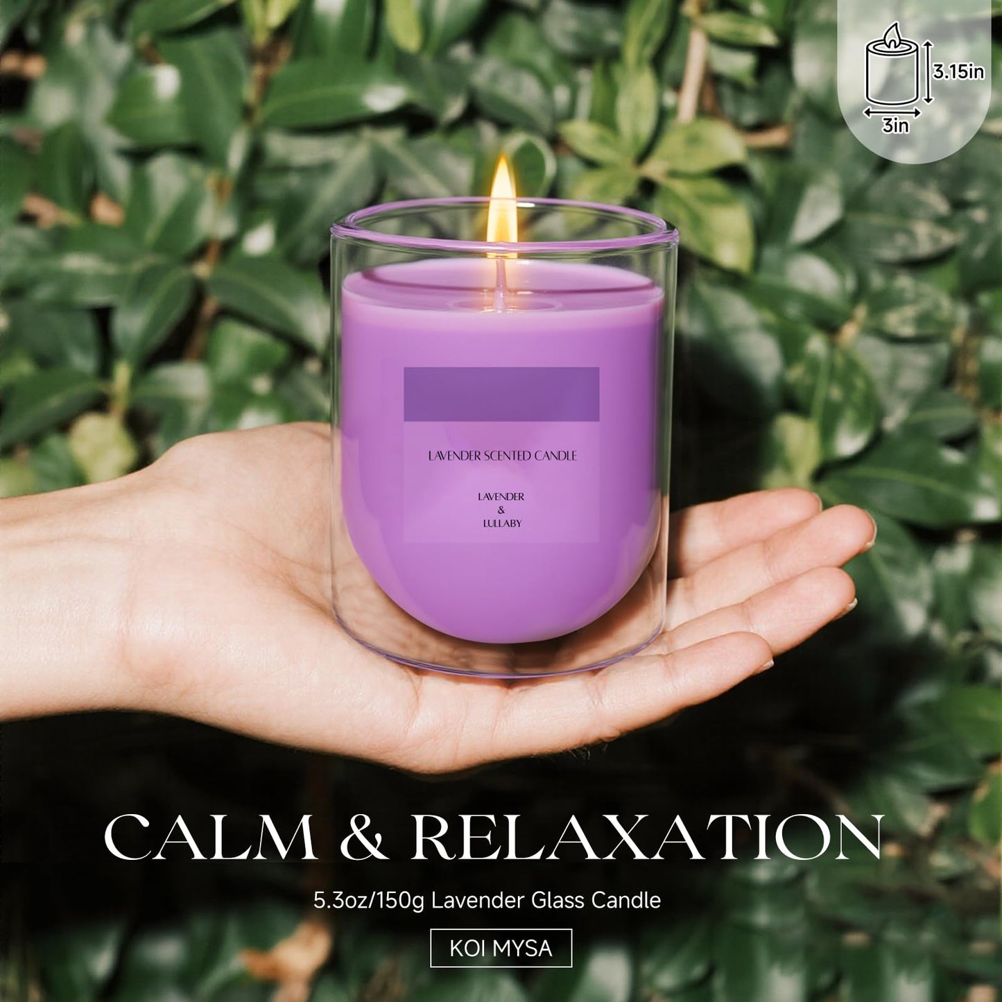 KOIMYSA Lavender Candle — Purple Soy Wax Aromatherapy in Artistic Glass Jar