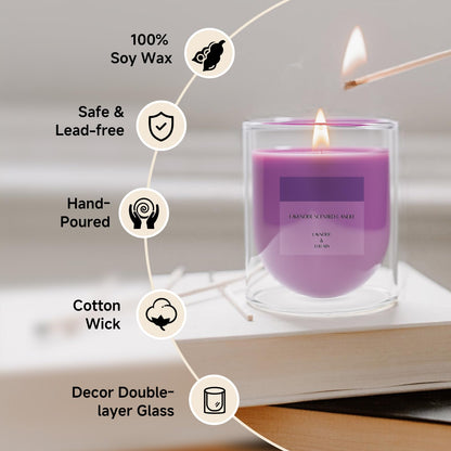 KOIMYSA Lavender Candle — Purple Soy Wax Aromatherapy in Artistic Glass Jar
