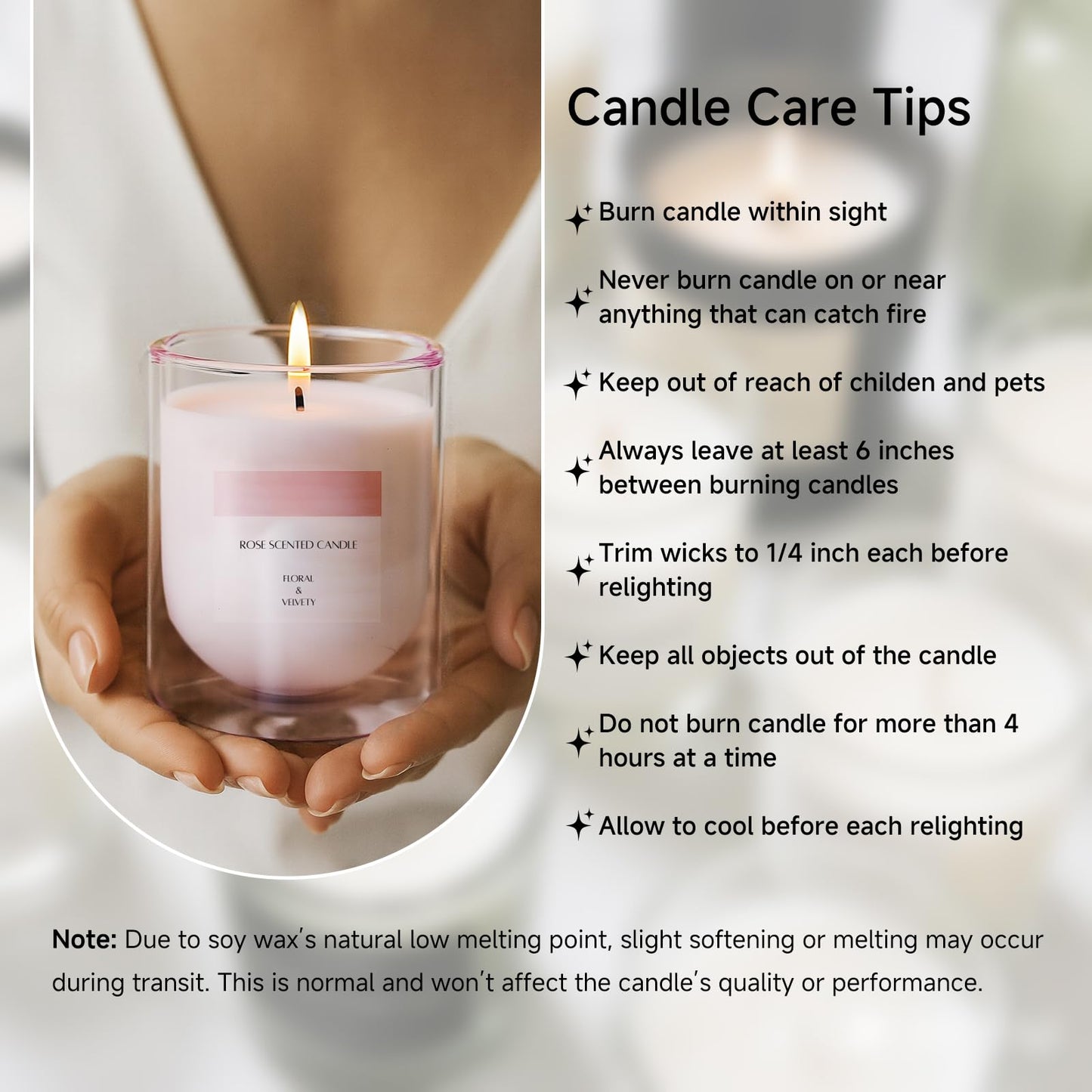 KOIMYSA Rose Scented Candle – Soy Wax, Non-Toxic, Up to 25 Hours, Double-Layer Glass Jar