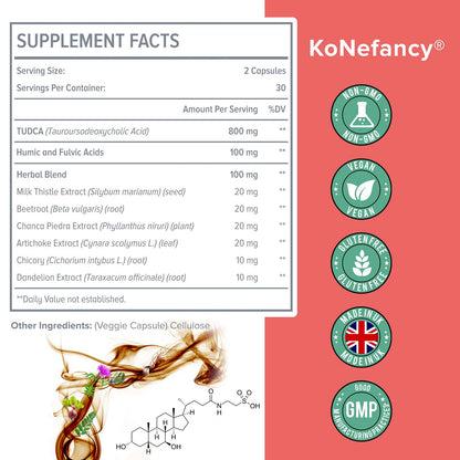 KoNefancy TUDCA 1000 mg Liver Support – Milk Thistle + Fulvic/Humic Acid, 120 Vegan Capsules