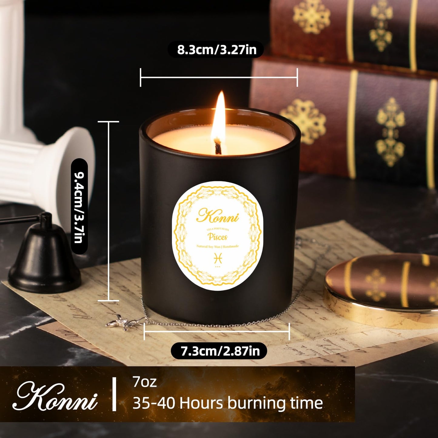 KONNI Pisces Zodiac Candle – 7 oz Soy Wax, Pine & Cypress Gift