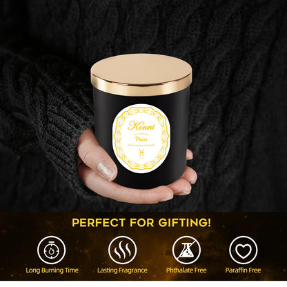 KONNI Pisces Zodiac Candle – 7 oz Soy Wax, Pine & Cypress Gift