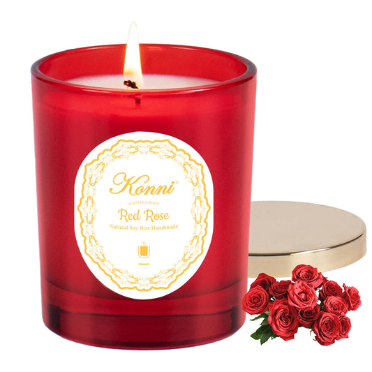 KONNI Scented Candles - Red Rose Soy Candle, 7 oz Jar, 40h Burn Time