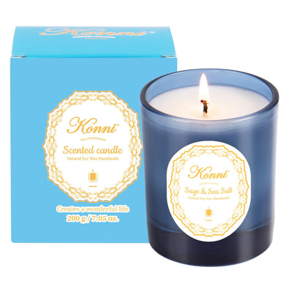 KONNI Scented Candles – Sage Sea Salt Soy Jar Candle, 7.4oz, 40h Burn