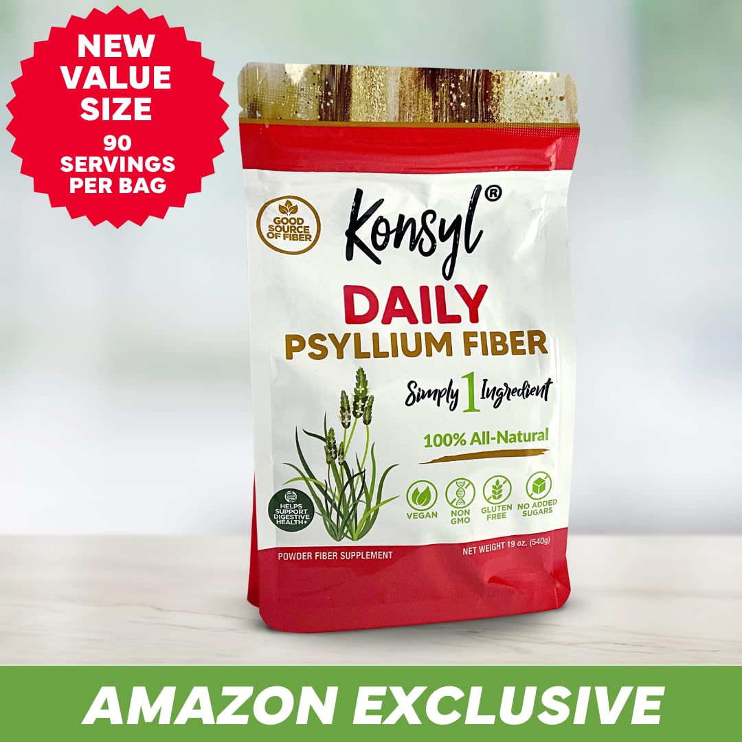 Konsyl Daily Psyllium Fiber Powder – 90 Servings (540g) | All-Natural Psyllium Husk