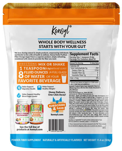Konsyl Daily Psyllium Fiber Orange Sugar Free – Fiber Supplement