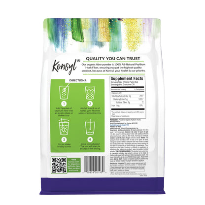Konsyl Organic Daily Psyllium Fiber Stick Packs – 30 Packets