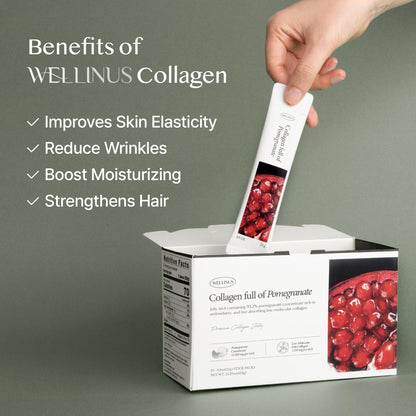 Korean Marine Collagen Jelly Sticks – Pomegranate Flavor, Sugar-Free Travel Packs for Hair & Nails
