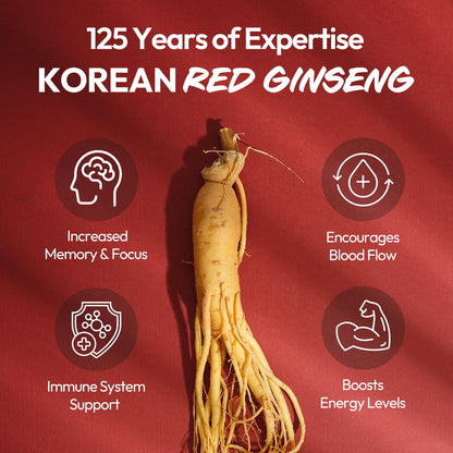 Korean Red Ginseng Extract Capsule Plus - Vegan Energy & Immune Support (600mg, 30 Caps)