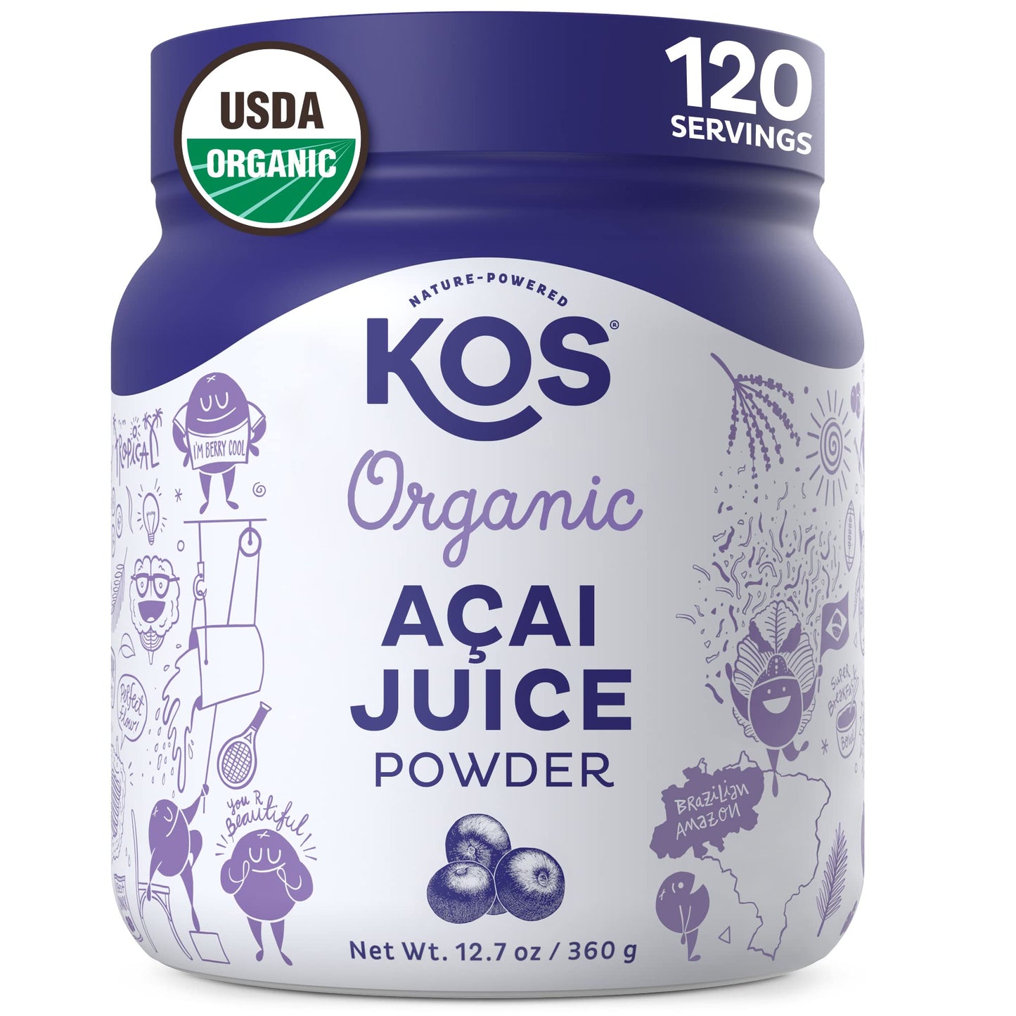 KOS Organic Acai Juice Powder – USDA Organic, Plant Based Superfood Antioxidants, 120 Servings