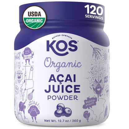 KOS Organic Acai Juice Powder – USDA Organic, Plant Based Superfood Antioxidants, 120 Servings