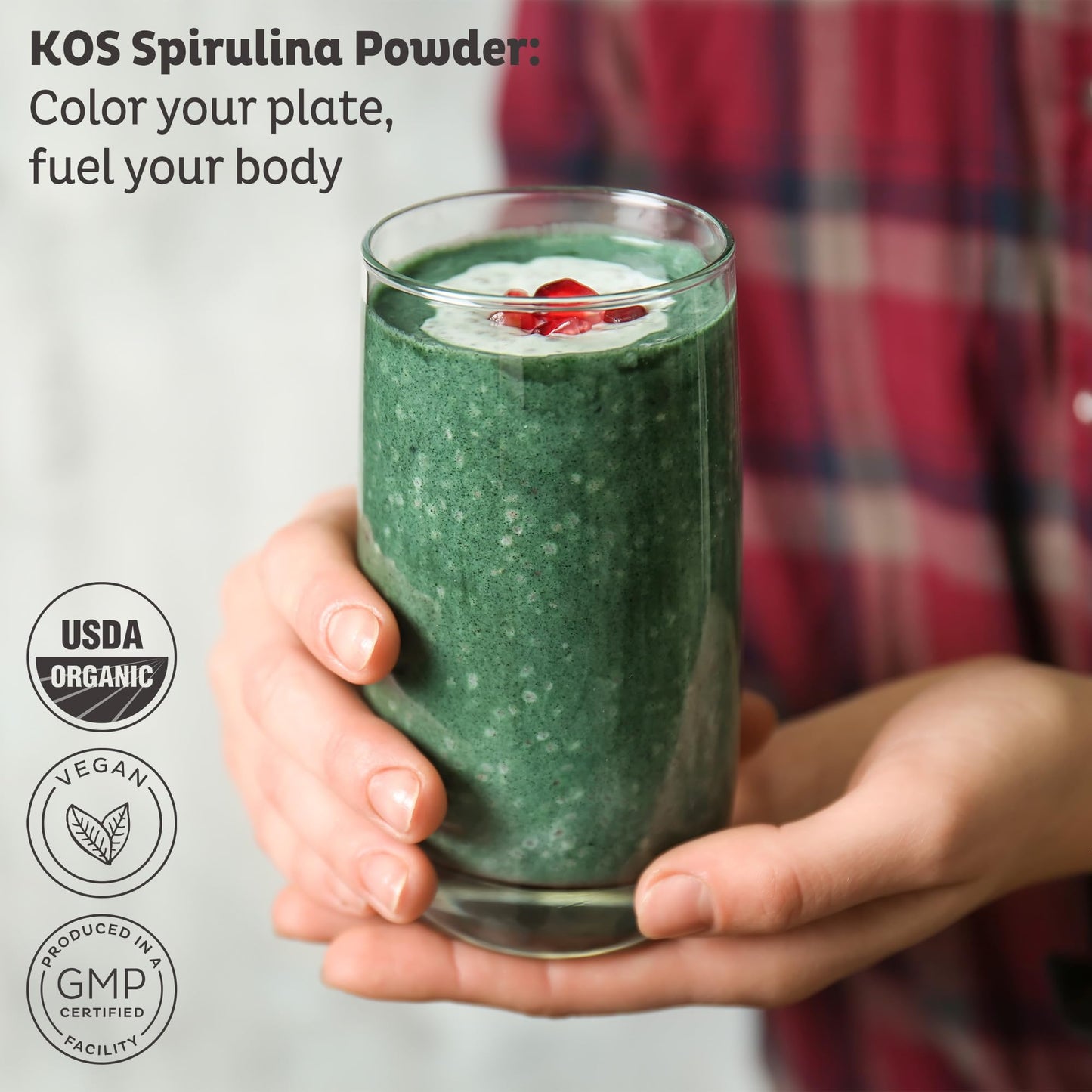 KOS Organic Spirulina Powder - USDA Organic, Non-Irradiated, 109 Servings, Vegan