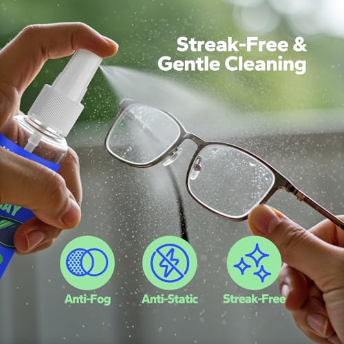 Kototo Eyeglass Cleaner Spray Kit – Streak-Free, Anti-Static Cleaner for Glasses, Screens & Lenses | 2-Pack with Microfiber Cloths