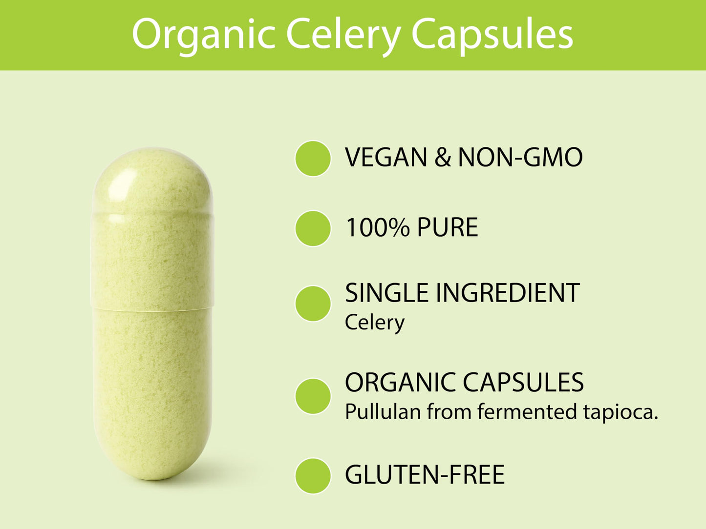 KOYAH Organic Celery Capsules – 200 mg Freeze-Dried Whole-Stalk Powder | 60 Vegan Capsules | USDA Organic