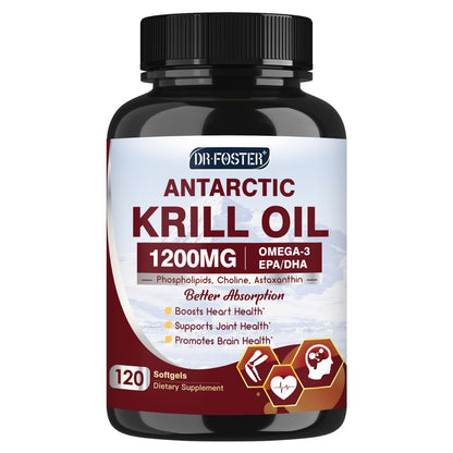 Krill Oil 1200mg – Antarctic Krill Oil Omega-3 with EPA/DHA, Astaxanthin, Phospholipids | 120 Softgels
