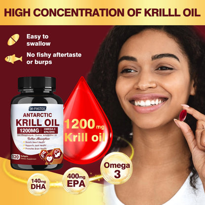 Krill Oil 1200mg – Antarctic Krill Oil Omega-3 with EPA/DHA, Astaxanthin, Phospholipids | 120 Softgels