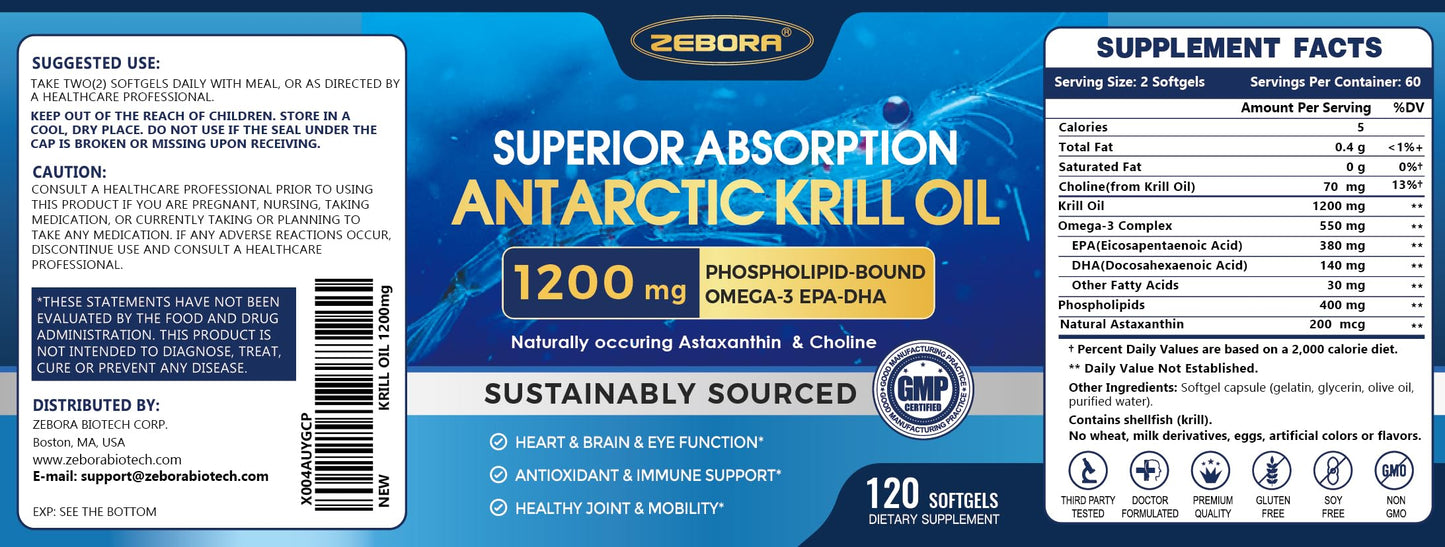 Krill Oil 1200 mg Omega-3 | High-Absorption EPA/DHA + Astaxanthin (60 Servings)