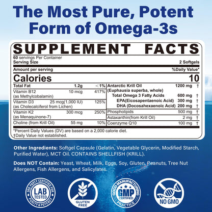 Antarctic Krill Oil 1200 mg – Omega-3 EPA/DHA, Astaxanthin
