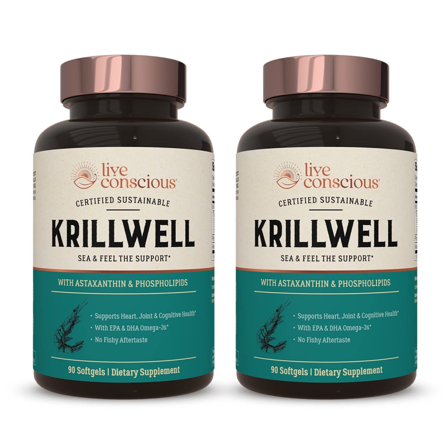 Live Conscious KrillWell Joint & Cognitive Support | Certified Sustainable Krill Oil 2x More Effective Than Fish Oil (Pack of 2)