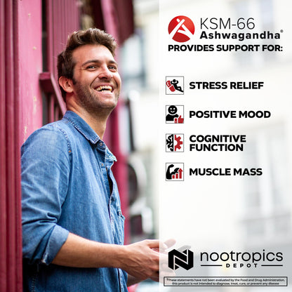Nootropics Depot KSM-66 Ashwagandha Capsules 300mg – 180 Count | Adaptogen for Stress, Relaxation, Energy
