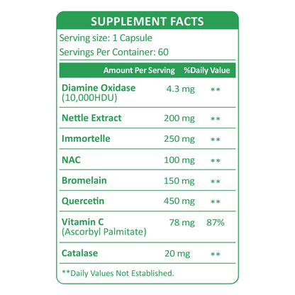 KUAFLY DAO Supplements Histamine Blocker – DAO Enzyme + Diamine Oxidase & Quercetin, Immortelle, Vitamin C for Gut Health and Food Support 60 Capsules