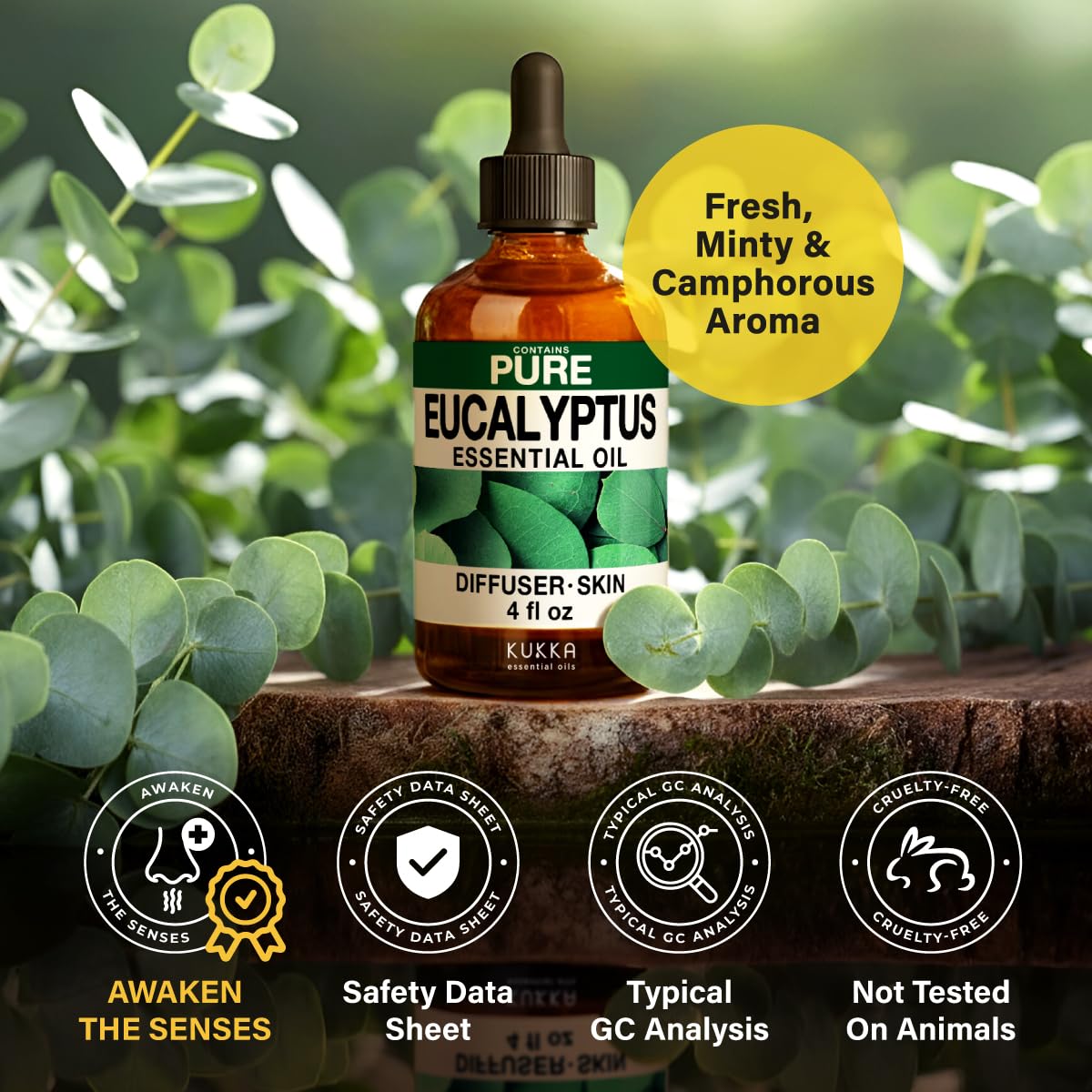 KUKKA Eucalyptus Essential Oil 4 oz | Diffuser, Hair & Skin Care, Aromatherapy & DIY Soap