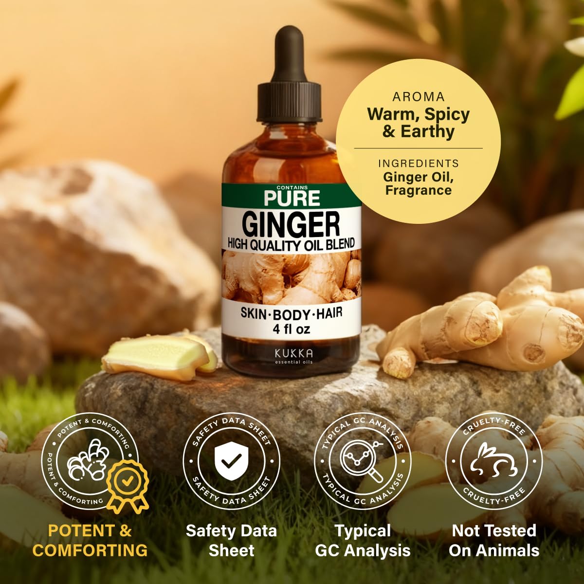 KUKKA Ginger Essential Oil 4 oz | Hair, Skin, Diffuser & Aromatherapy