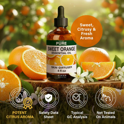 KUKKA Orange Essential Oils - 4 Fl Oz for Hair, Skin, Diffuser & Soap Making