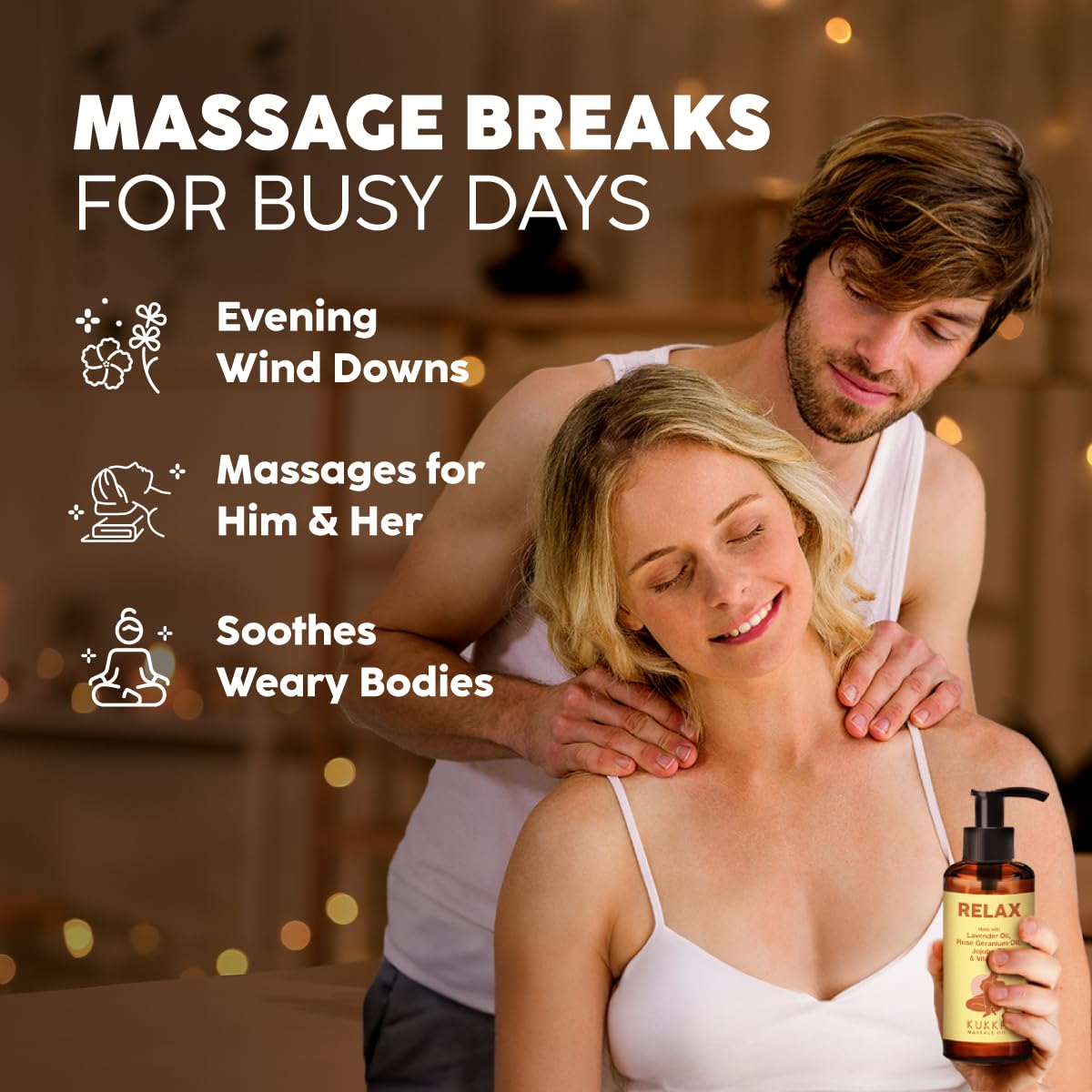 KUKKA Relax Massage Oil - Non-Greasy 6.76oz Deep Relaxation