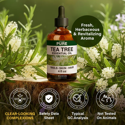 KUKKA Tea Tree Essential Oil 4 oz - Hair, Skin, Nails, Diffuser & Soap Making
