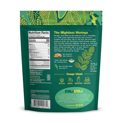 Kuli Kuli Moringa Oleifera Organic Powder – Pure, USDA Certified, Non-GMO Moringa for Smoothies, Tea & Food (10.6 oz)