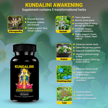 Kundalini Awakening Herbal Supplement – Ayurvedic Blend with Ashwagandha, Bacopa, Tulsi and Haritaki