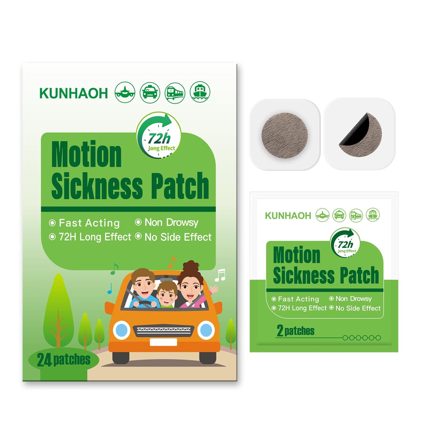 KUNHAOH Motion Sickness Patches (2026 New) - Non-Drowsy, 24 Count
