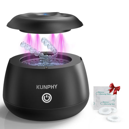 KUNPHY Dental Cleaner | Ultrasonic Retainer Cleaner 48kHz | UV + Tablet | Black