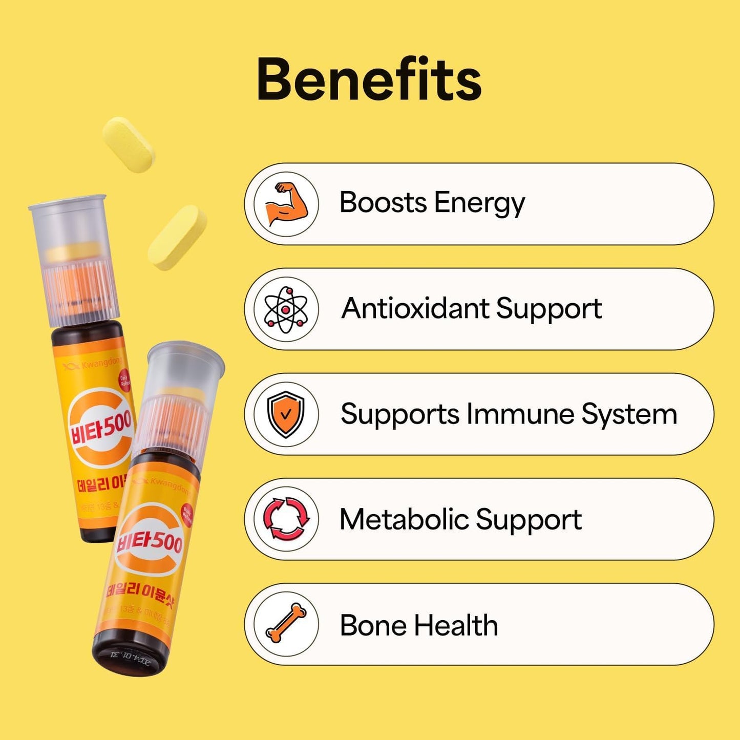 KWANGDONG Vita500 Daily Immune Shot – 7-Day Immune Support with 13 Vitamins & 8 Minerals | All-in-One Peach-Flavored Nutrition