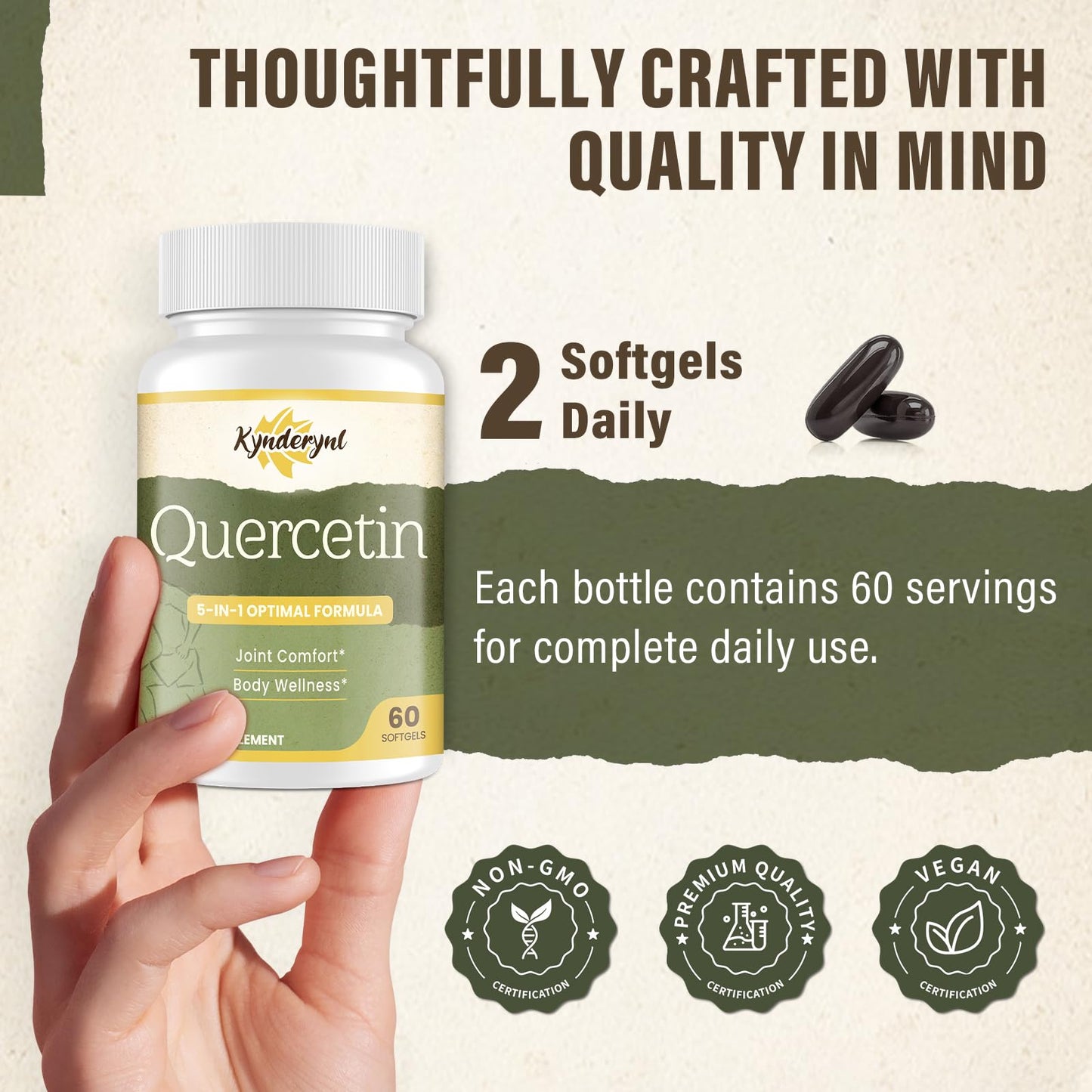 Kynderynl Quercetin 1000mg Softgels – Joint Health & Antioxidant Boost (60 Vegan)