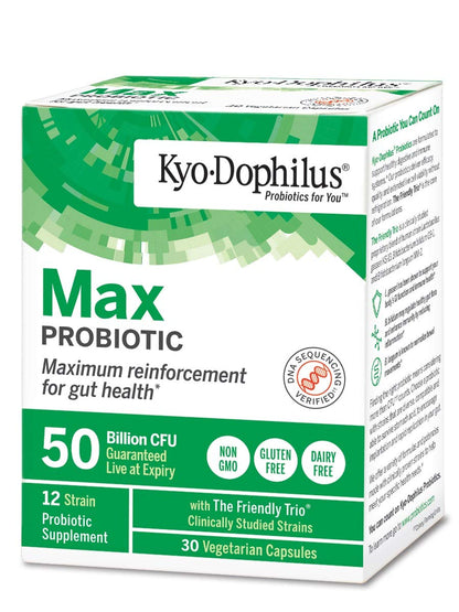 Kyo-Dophilus Max Probiotics, 30 Vegetarian Capsules | 50B CFU, 12 Strains