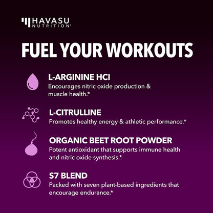 L-Arginine Powder with L-Citrulline & Beet Root - Pre/Post Workout Support, Mixed Berry, 30 Scoops