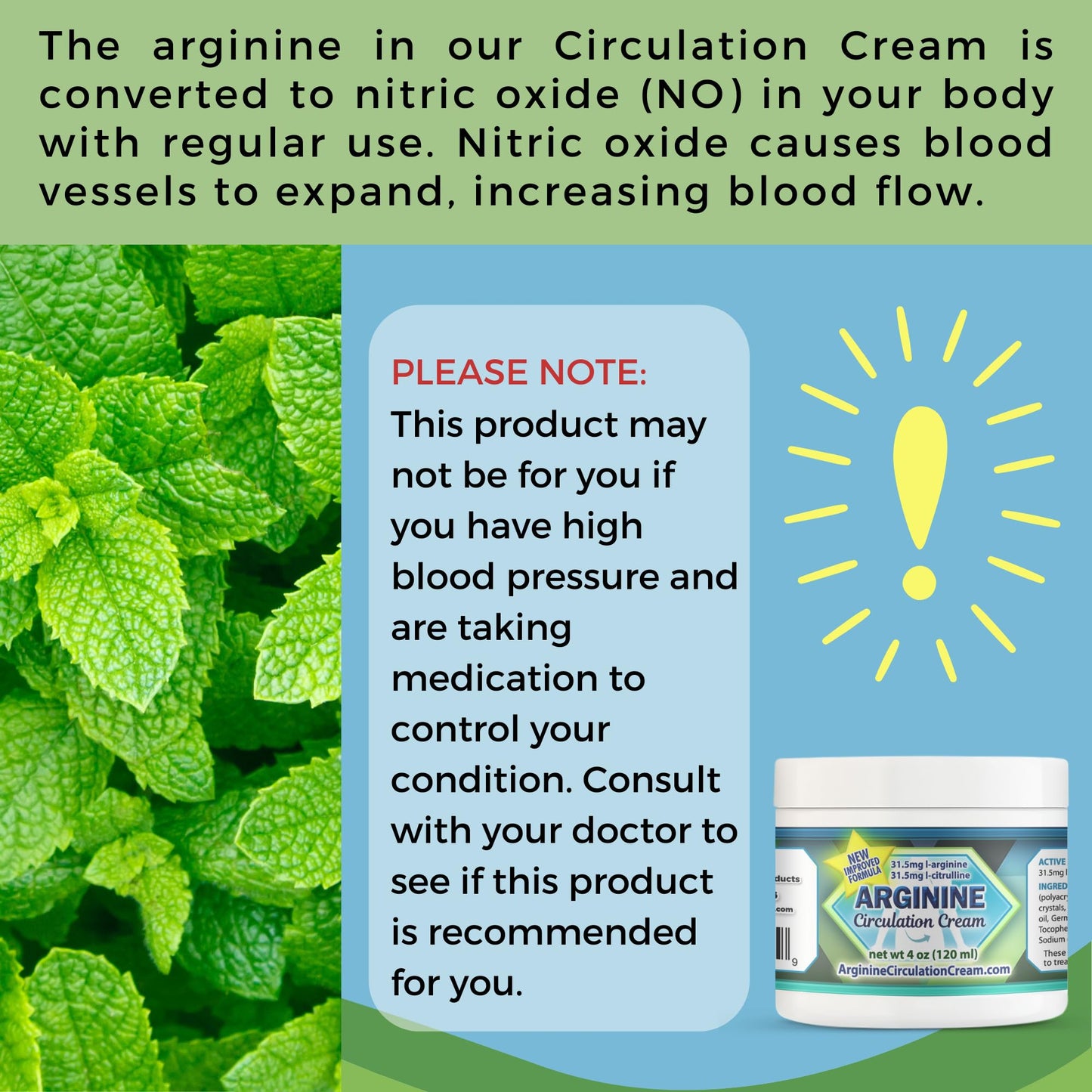 Arginine Circulation Cream 4 oz - Menthol, L Arginine & L Citrulline Lotion | Supports Healthy Leg & Body Blood Flow
