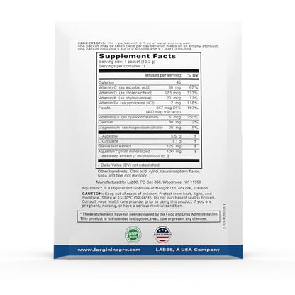 L-ARGININE PRO Supplement Powder | 60 Packets | Raspberry Flavor | 5,500mg L-Arginine + 1,100mg L-Citrulline