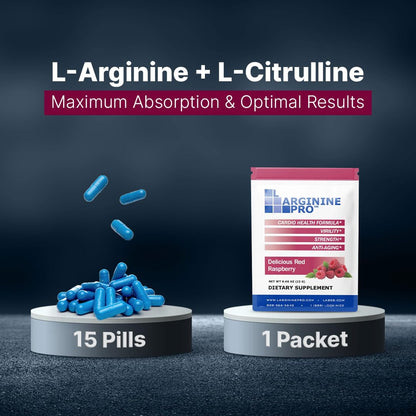L-ARGININE PRO Supplement Powder | 60 Packets | Raspberry Flavor | 5,500mg L-Arginine + 1,100mg L-Citrulline