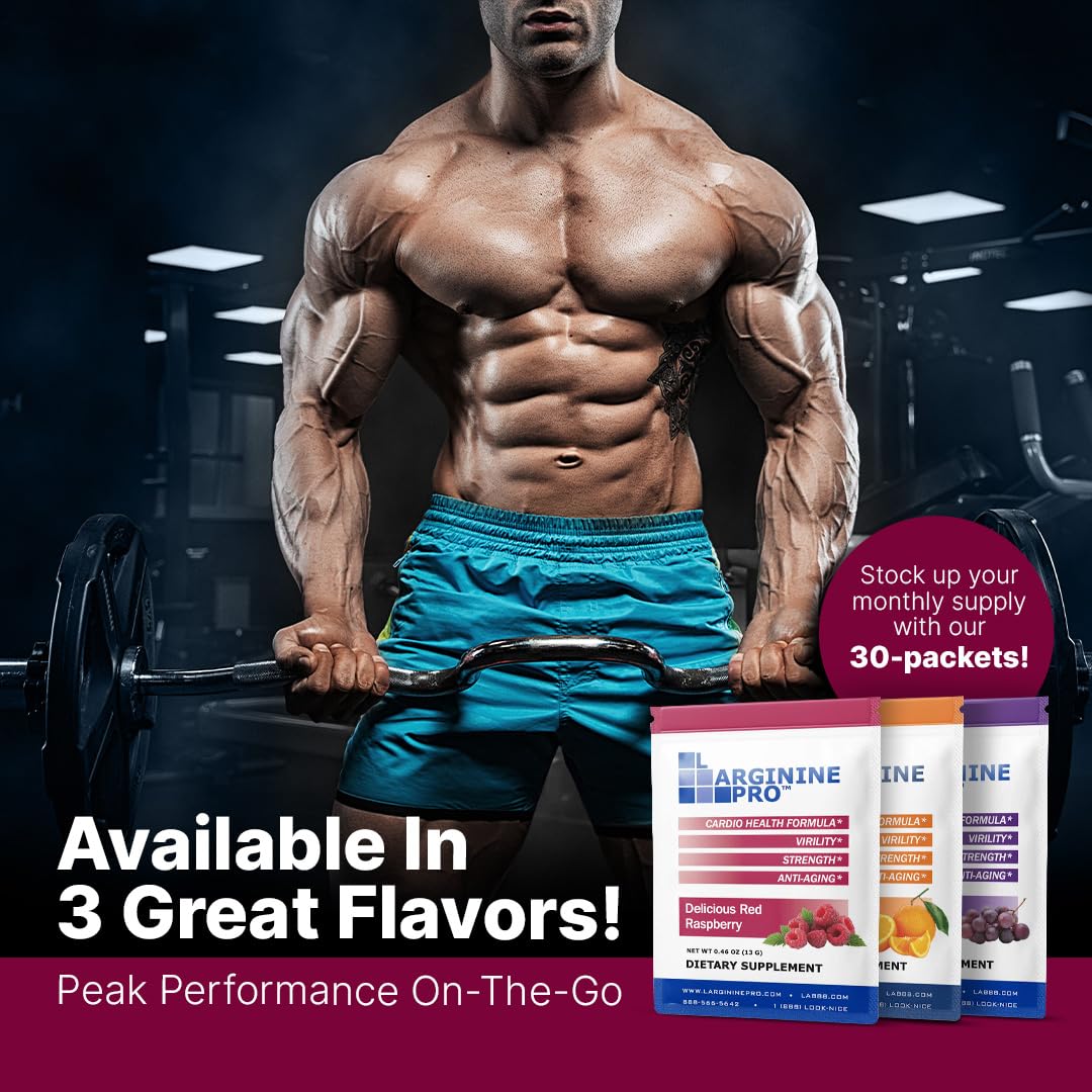 L-ARGININE PRO Supplement Powder | 60 Packets | Raspberry Flavor | 5,500mg L-Arginine + 1,100mg L-Citrulline