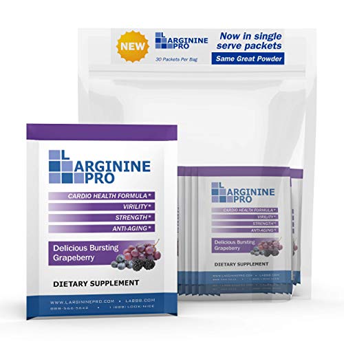 L-ARGININE PRO Supplement Powder – 30 Single-Serve Packets | 5,500mg L-Arginine + 1,100mg L-Citrulline | Grape