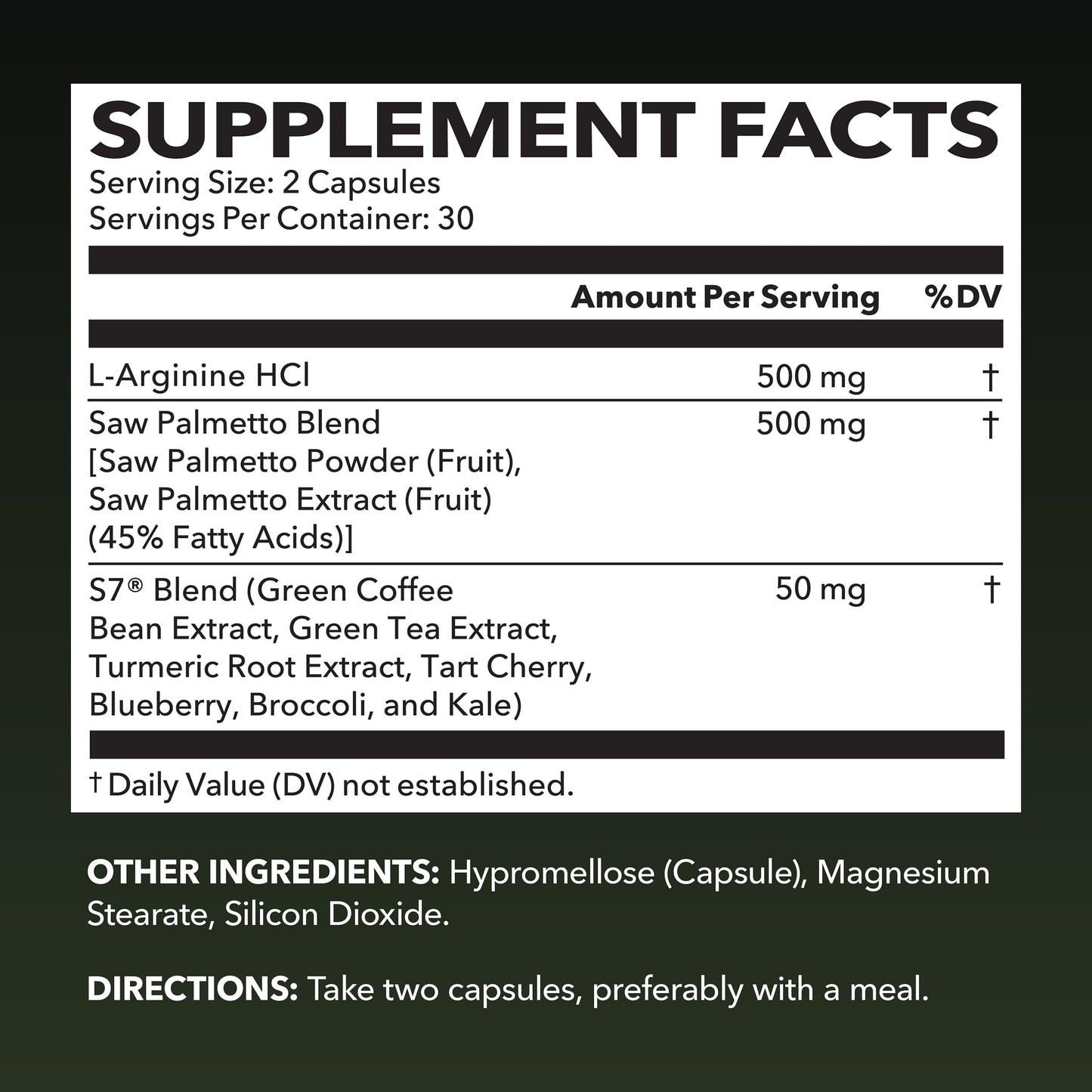 L-Arginine 500mg & Saw Palmetto 500mg - Prostate Health & Nitric Oxide Support (60 Count)