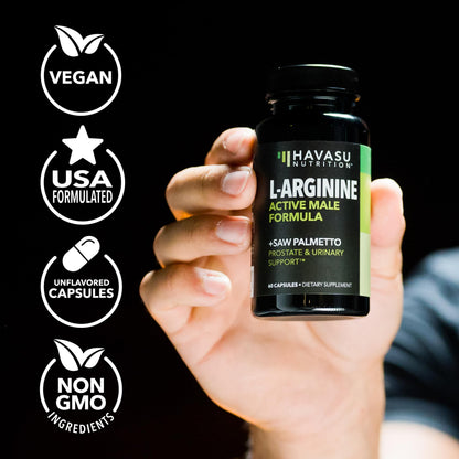 L-Arginine 500mg & Saw Palmetto 500mg - Prostate Health & Nitric Oxide Support (60 Count)